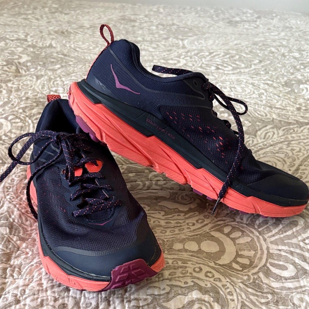Hoka Women's Navy and Coral Trail Running Shoes